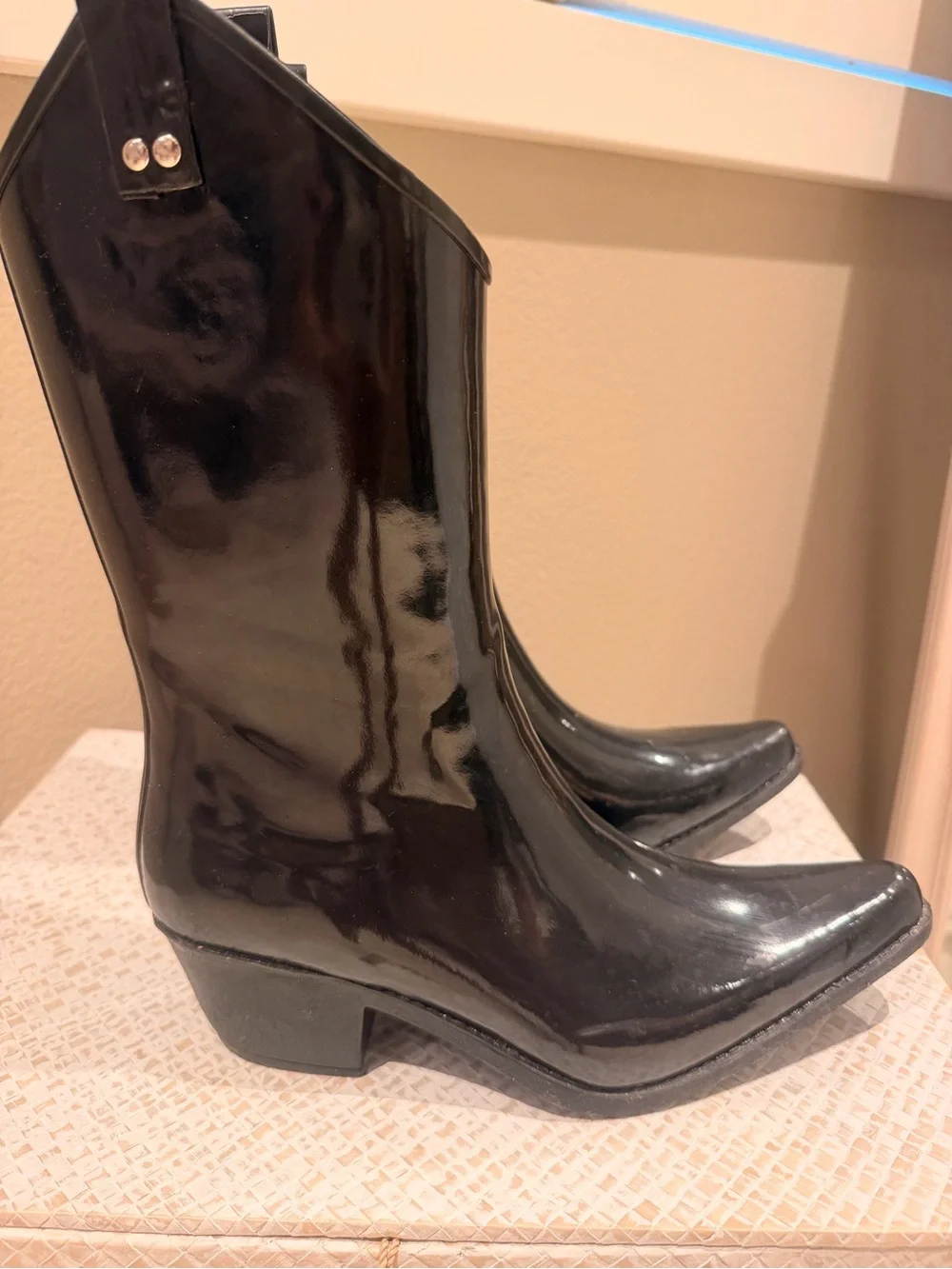 Nomad Black Patent Westerb Mid-Calf Rain Boots